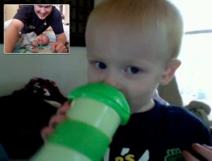 Noah showing us his chocolate milk